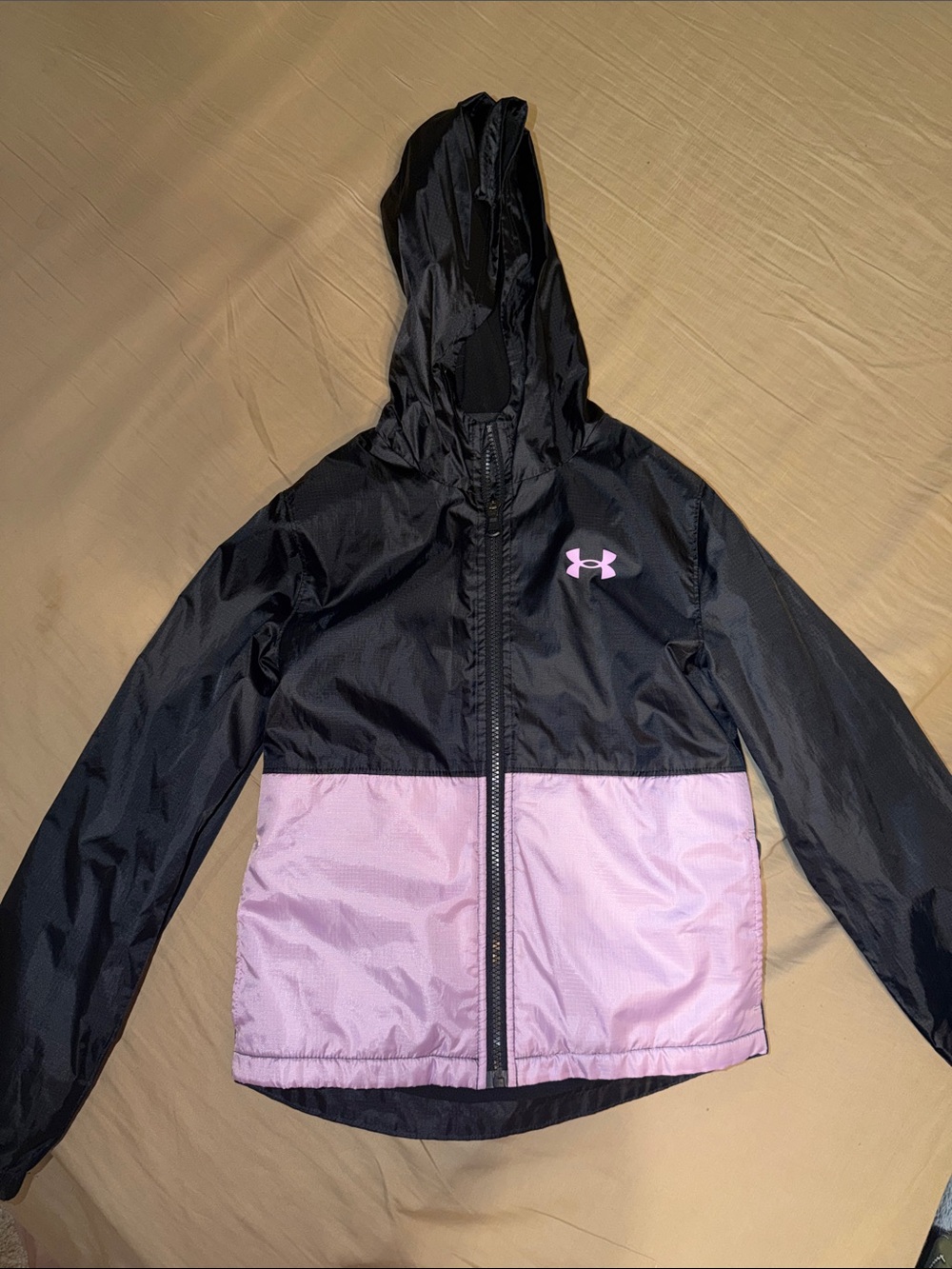 Under Armour Black and Lilac Hooded and Lined Kids Windbreaker Jacket